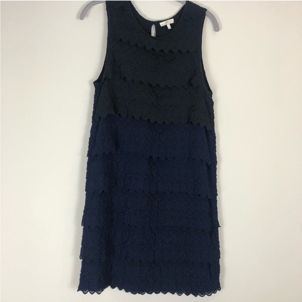 Joie 100% cotton black and navy tiered eyelet lace dress
